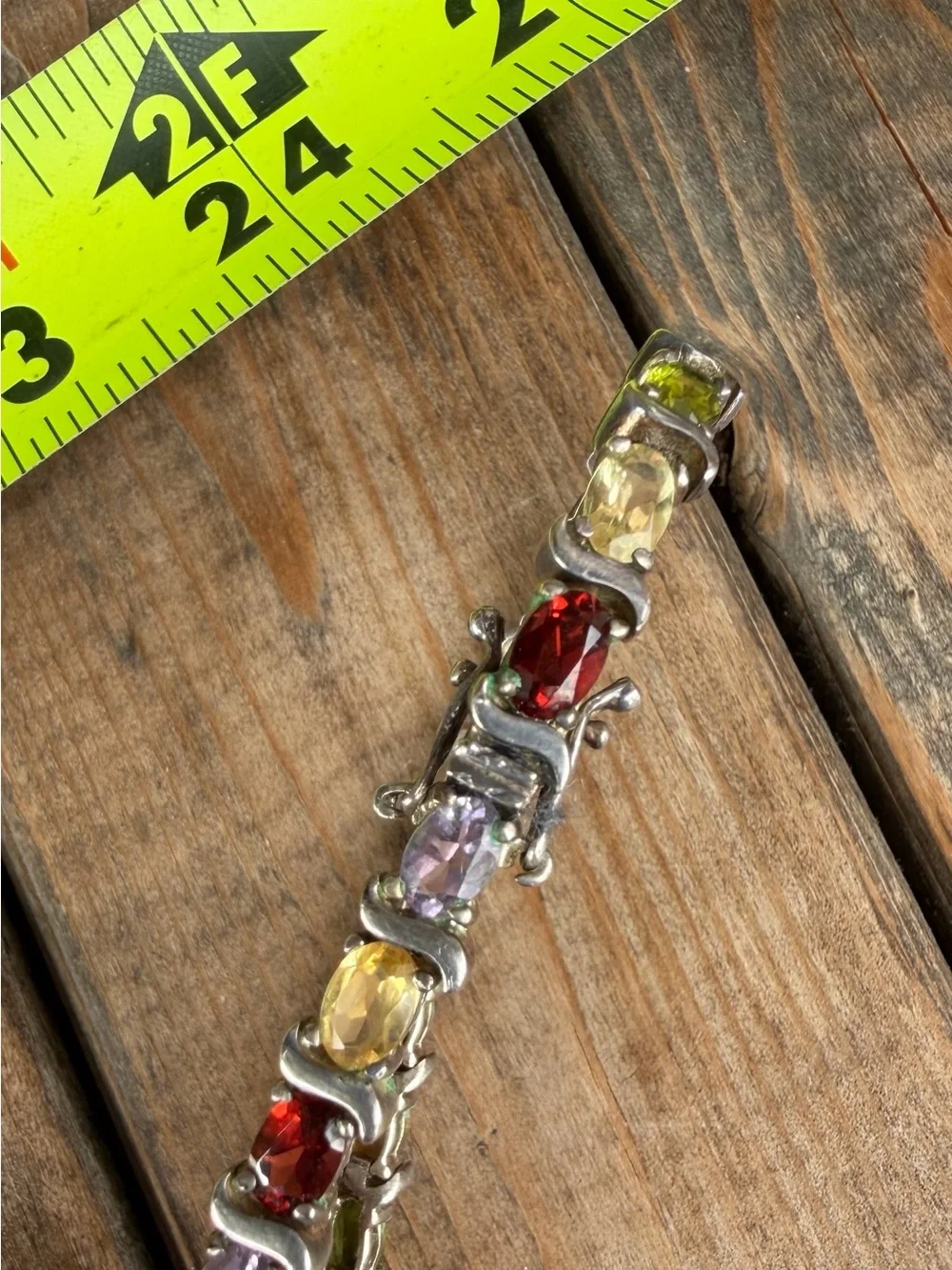 Multicolor Color Tennis Bracelet Sterling Silver Vintage 7”
